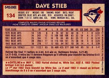 1984 O-Pee-Chee #134 Dave Stieb Back