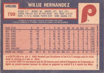 1984 O-Pee-Chee #199 Willie Hernandez Back
