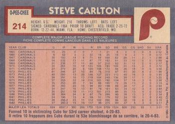 1984 O-Pee-Chee #214 Steve Carlton Back