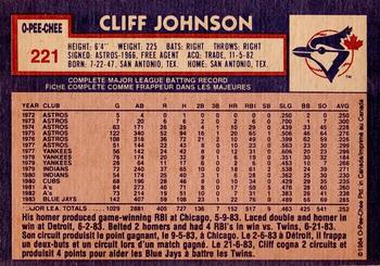 1984 O-Pee-Chee #221 Cliff Johnson Back