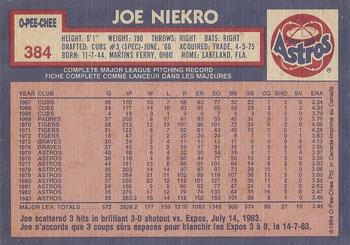 1984 O-Pee-Chee #384 Joe Niekro Back