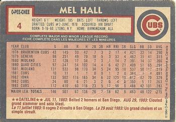 1984 O-Pee-Chee #4 Mel Hall Back