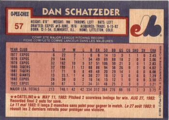 1984 O-Pee-Chee #57 Dan Schatzeder Back