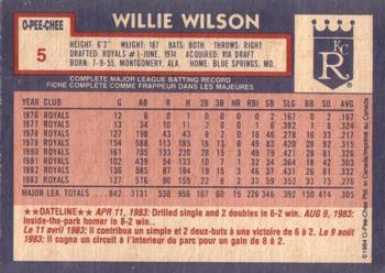 1984 O-Pee-Chee #5 Willie Wilson Back
