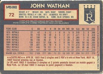 1984 O-Pee-Chee #72 John Wathan Back