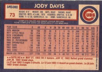 1984 O-Pee-Chee #73 Jody Davis Back