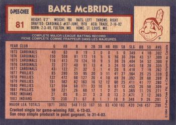 1984 O-Pee-Chee #81 Bake McBride Back