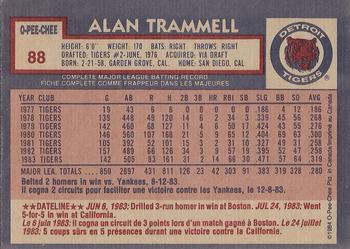 1984 O-Pee-Chee #88 Alan Trammell Back