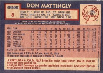 1984 O-Pee-Chee #8 Don Mattingly Back