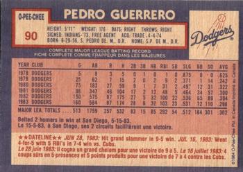1984 O-Pee-Chee #90 Pedro Guerrero Back