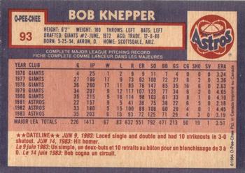 1984 O-Pee-Chee #93 Bob Knepper Back