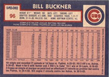 1984 O-Pee-Chee #96 Bill Buckner Back