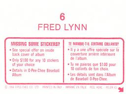 1984 O-Pee-Chee Stickers #6 Fred Lynn Back