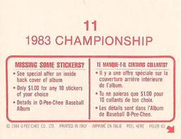 1984 O-Pee-Chee Stickers #11 1983 ALCS Back