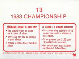 1984 O-Pee-Chee Stickers #13 1983 ALCS Back
