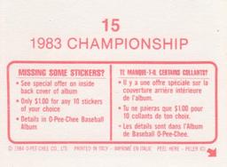 1984 O-Pee-Chee Stickers #15 1983 NLCS Back