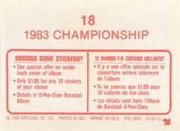 1984 O-Pee-Chee Stickers #18 1983 NLCS Back