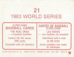 1984 O-Pee-Chee Stickers #21 1983 World Series Back