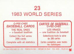 1984 O-Pee-Chee Stickers #23 1983 World Series Back