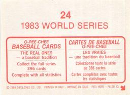 1984 O-Pee-Chee Stickers #24 1983 World Series Back