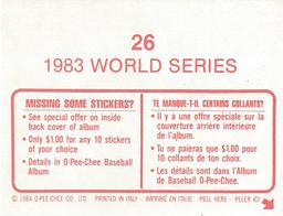 1984 O-Pee-Chee Stickers #26 1983 World Series Back