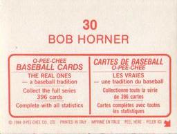 1984 O-Pee-Chee Stickers #30 Bob Horner Back