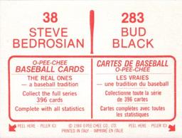 1984 O-Pee-Chee Stickers #38 / 283 Steve Bedrosian / Bud Black Back