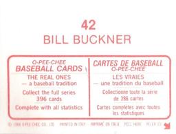1984 O-Pee-Chee Stickers #42 Bill Buckner Back