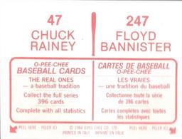 1984 O-Pee-Chee Stickers #47 / 247 Chuck Rainey / Floyd Bannister Back