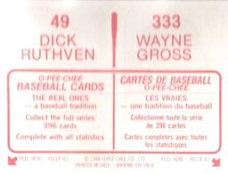 1984 O-Pee-Chee Stickers #49 / 333 Dick Ruthven / Wayne Gross Back