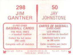 1984 O-Pee-Chee Stickers #50 / 298 Jay Johnstone / Jim Gantner Back