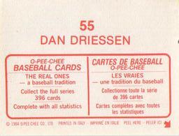 1984 O-Pee-Chee Stickers #55 Dan Driessen Back