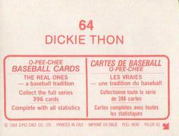 1984 O-Pee-Chee Stickers #64 Dickie Thon Back