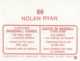 1984 O-Pee-Chee Stickers #66 Nolan Ryan Back