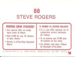1984 O-Pee-Chee Stickers #88 Steve Rogers Back