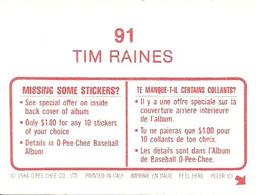 1984 O-Pee-Chee Stickers #91 Tim Raines Back