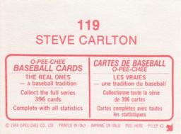 1984 O-Pee-Chee Stickers #119 Steve Carlton Back