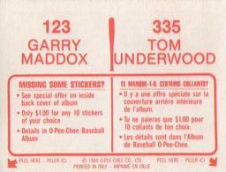 1984 O-Pee-Chee Stickers #123 / 335 Garry Maddox / Tom Underwood Back