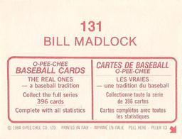 1984 O-Pee-Chee Stickers #131 Bill Madlock Back
