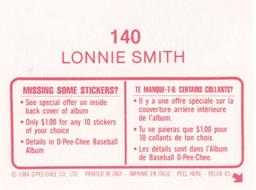 1984 O-Pee-Chee Stickers #140 Lonnie Smith Back