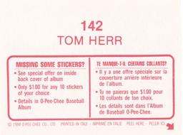 1984 O-Pee-Chee Stickers #142 Tom Herr Back