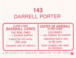 1984 O-Pee-Chee Stickers #143 Darrell Porter Back