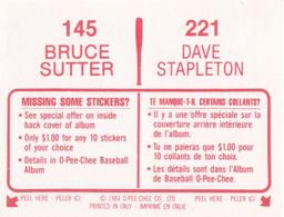 1984 O-Pee-Chee Stickers #145 / 221 Bruce Sutter / Dave Stapleton Back