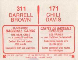 1984 O-Pee-Chee Stickers #171 / 311 Chili Davis / Darrell Brown Back