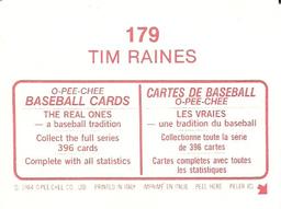 1984 O-Pee-Chee Stickers #179 Tim Raines Back
