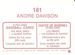 1984 O-Pee-Chee Stickers #181 Andre Dawson Back