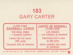 1984 O-Pee-Chee Stickers #183 Gary Carter Back