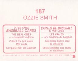 1984 O-Pee-Chee Stickers #187 Ozzie Smith Back
