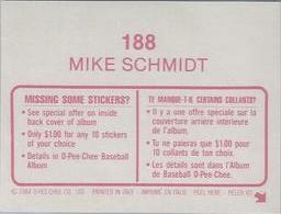 1984 O-Pee-Chee Stickers #188 Mike Schmidt Back