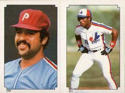 1984 O-Pee-Chee Stickers #201 / 289 Tim Raines / Al Holland Front